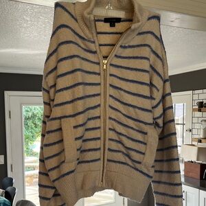 J. Crew Tan and Blue Striped Hoodie